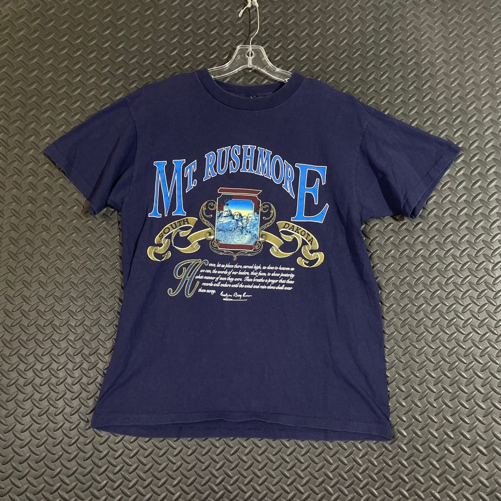 Mt. Rushmore North Dakota Navy Blue Graphic Single Stitch T-Shirt‎ Men's Medium